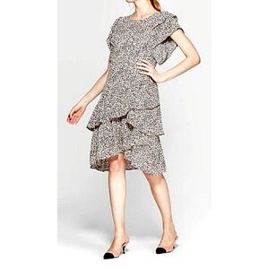 NWOT Who What Wear Blush Pink Leopard Print Ruffle Hem Dress Size XS